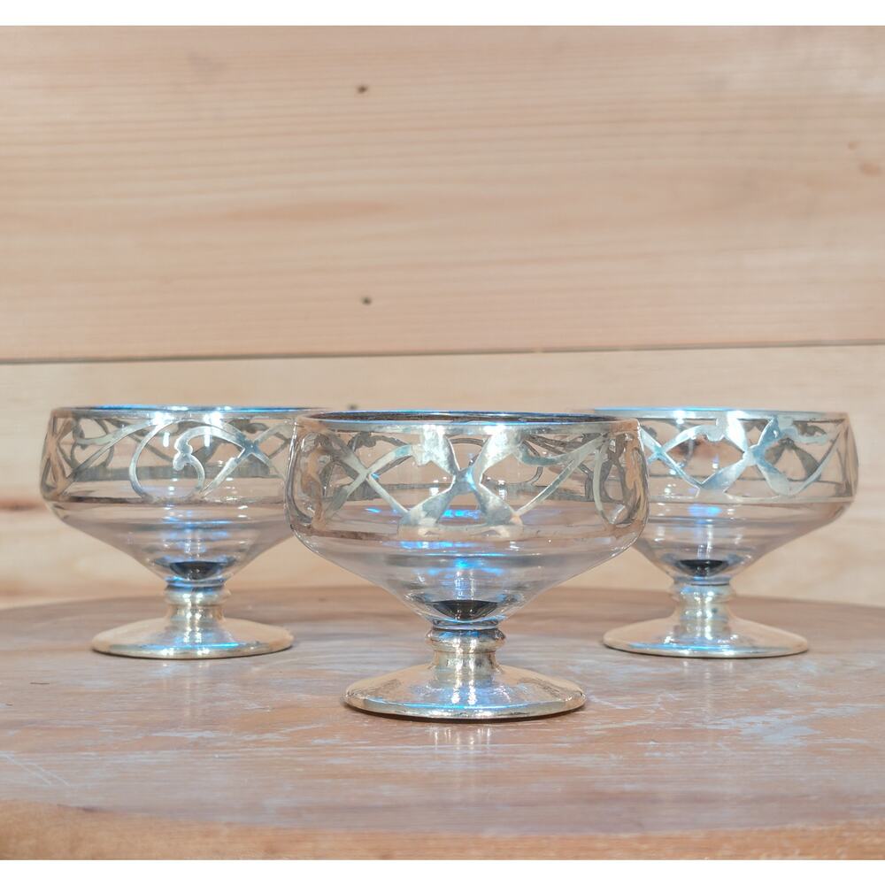 Set of 3 Vintage Sterling Silver Overlay Champagne Coupes / Sherbet Dishes